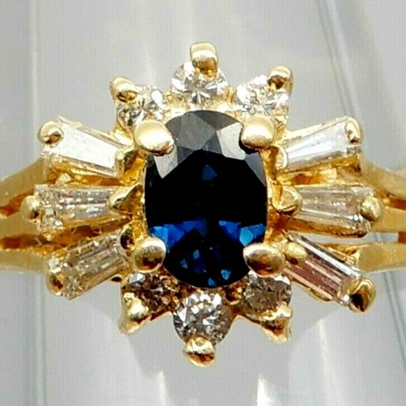BEAUTIFUL Solid 14k Yellow Gold / Sapphire / Diamonds Ladies Ring Size 5.5 - Picture 1 of 7